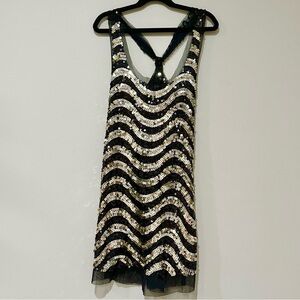 Black and Gold Sequins Sheer Top by Wildcat Y2K NYE Sparkly Racerback Tank EUC